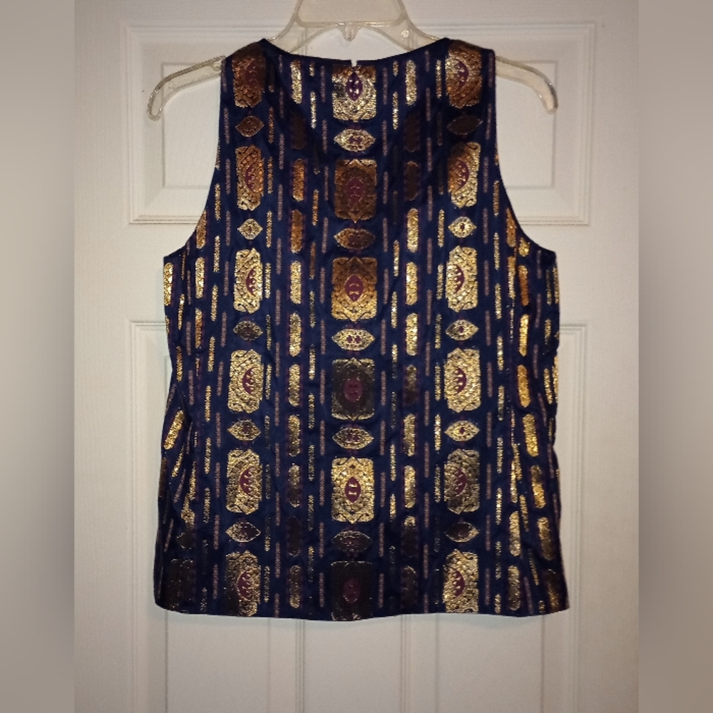 NWT Tory Burch Sleeveless Metallic Jacquard Print Blouse Women's Size 8 - Picture 2 of 9
